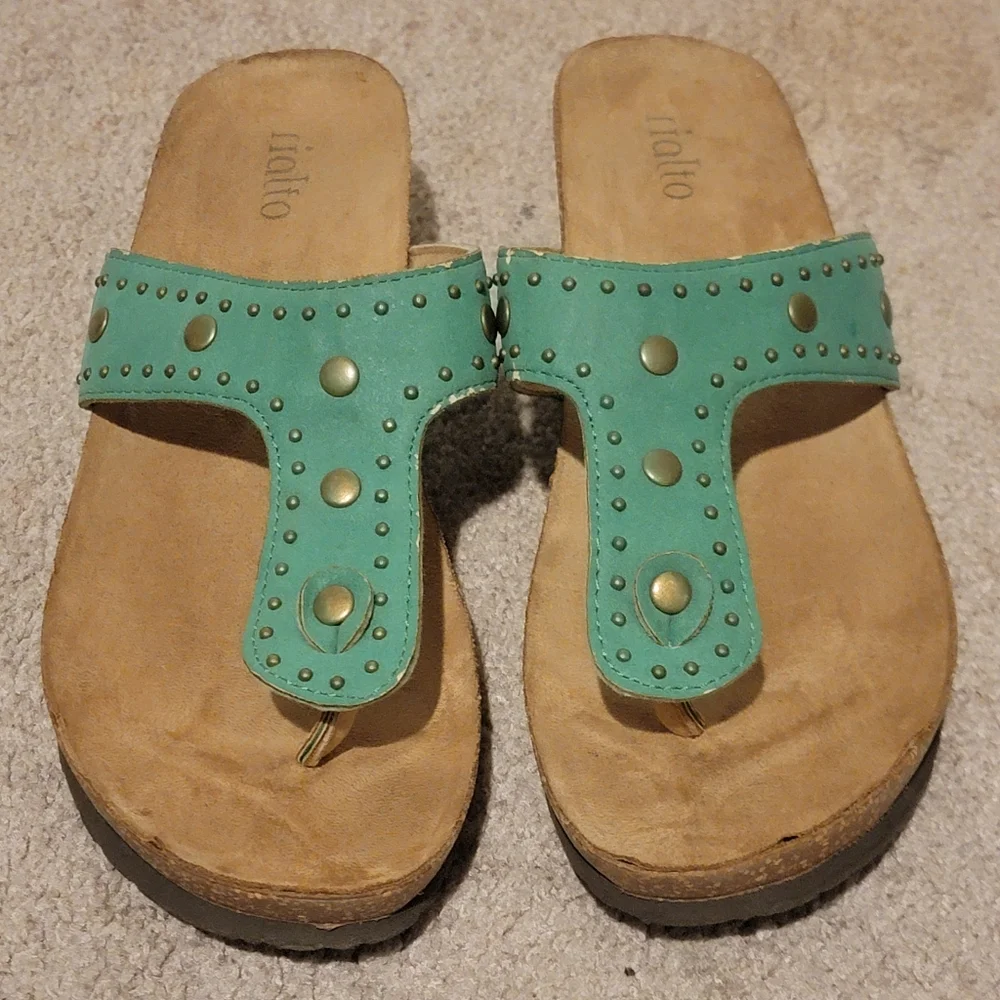 Rialto Brielle Studded Cork Wedge Studded Sandals Size 10